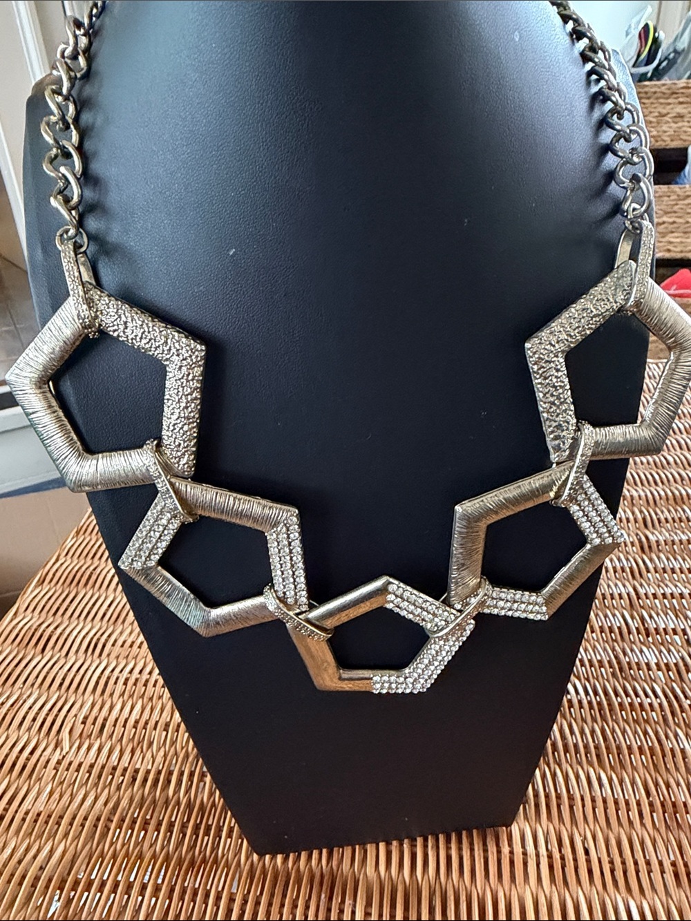Brushed silver/gold toneGeometric Hexagon Necklace great condition vintage